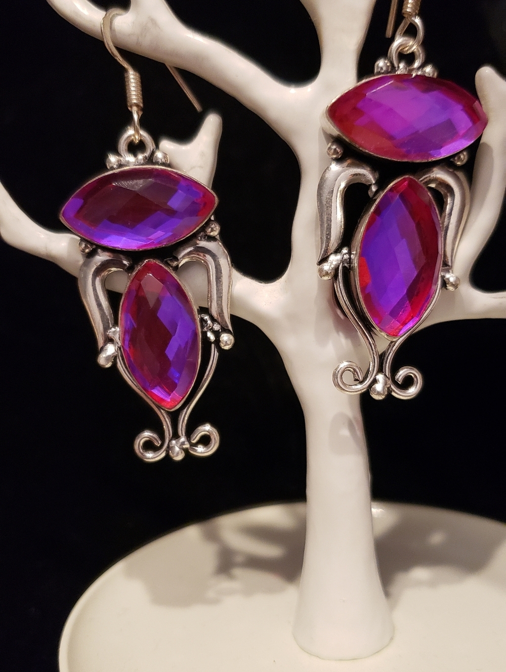 NEW Hot Pink Faceted Horse-eye Cut Jewels In Stamped Sterling W/French Wires.WOW